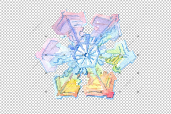 Aquarelle Colorful Snowflakes Png Set Digital