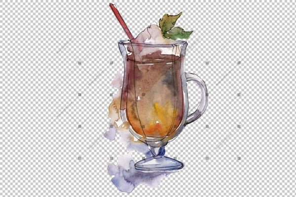 Watercolor Exotic Drink Cocktail Png Set Digital