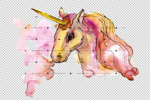 Beautiful Unicorns Png Watercolor Set Digital