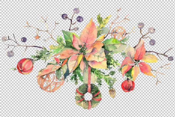 Christmas bouquet freezing day Watercolor png Flower