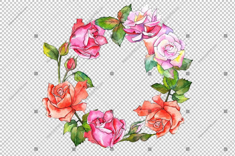 Colorful Rose Frame Wreath Flowers Watercolor Png Design