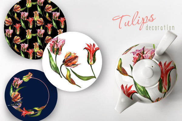 Colorful Tulips Png Watercolor Set Digital
