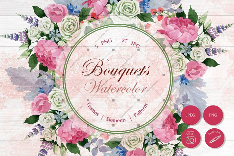Watercolor wedding royalty free background, clipart and more