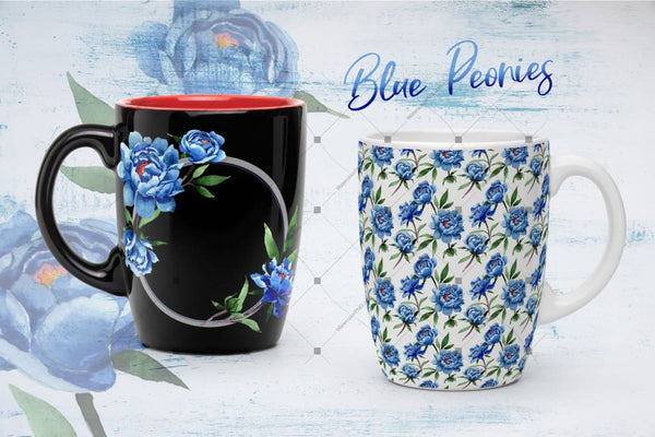Cool Blue Peonies Png Watercolor Flower Set Digital