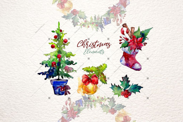 Christmas Collection Png Watercolor Set Digital