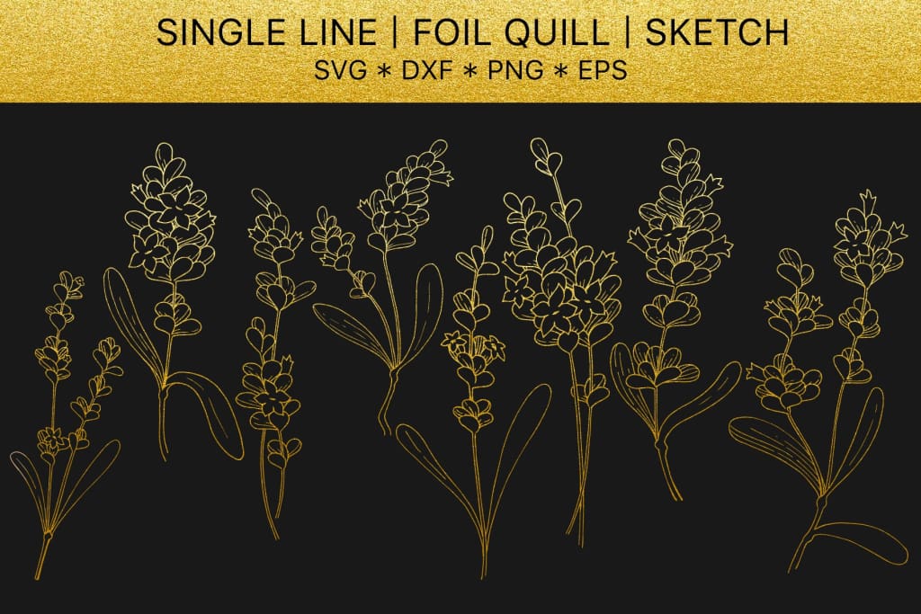 Foil Quill Single Line Floral Element Bundle SVG Dxf Eps Png
