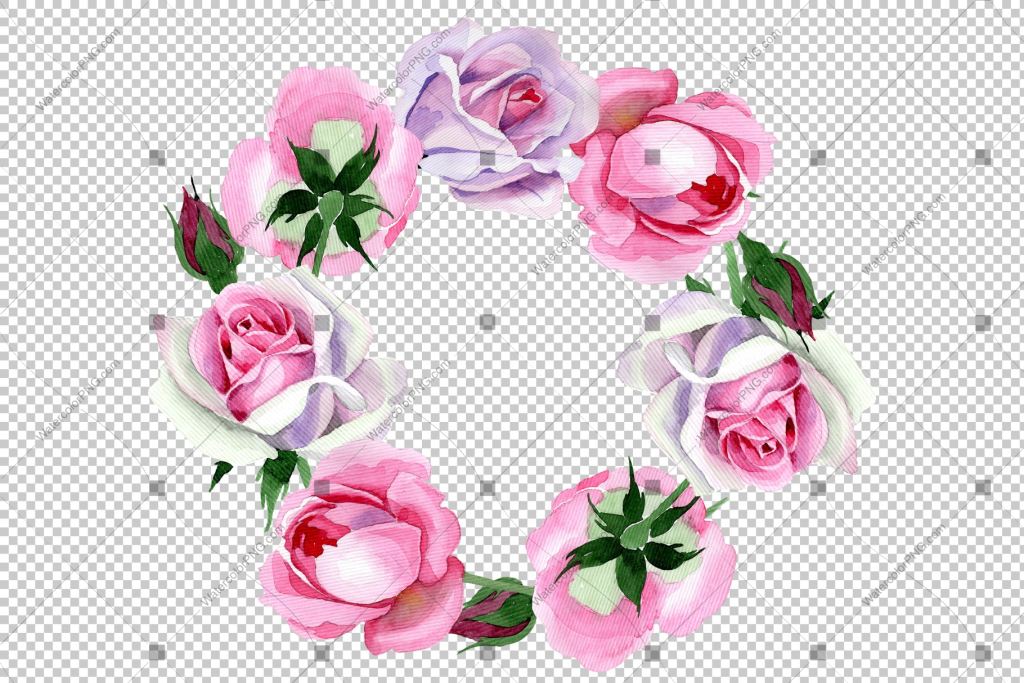 Pink bright rose wreath frame flowers watercolor PNG – WatercolorPNG
