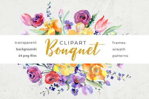 Bouquet flowers colorful mix watercolor png