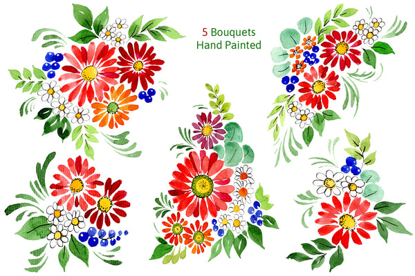 Bouquet of flowers Frederick red watercolor PNG