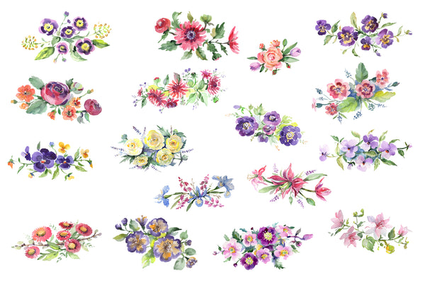 Bright bouquet of watercolor flowers png