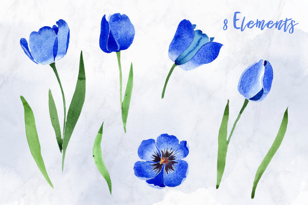 Tulip watercolor clipart Blue png
