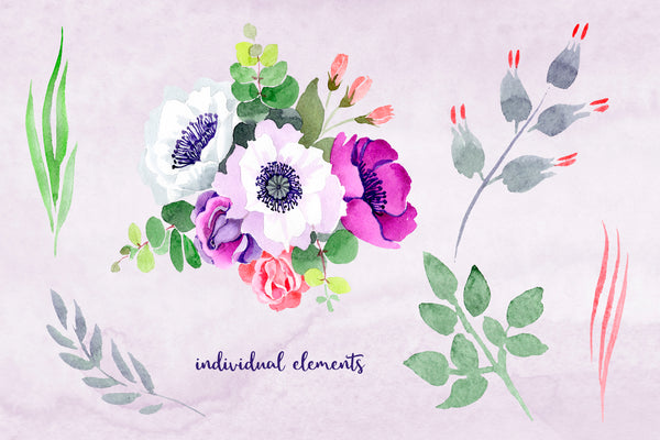 Bouquet of flowers Warm smile violet watercolor png