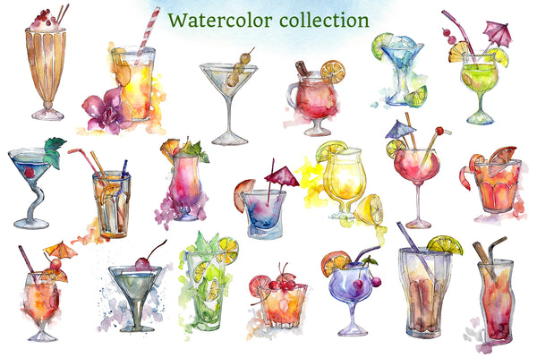 Cocktail illustrations watercolor party png