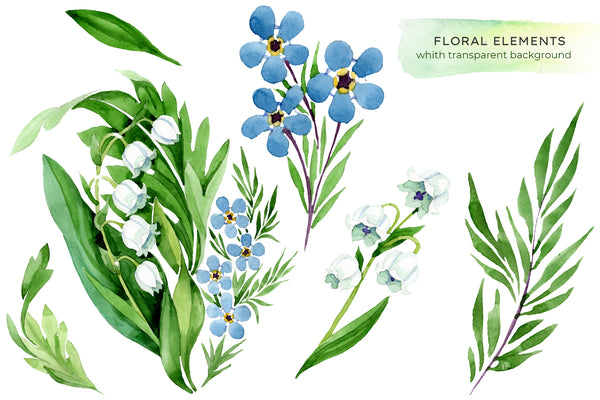 Lily of the valley watercolor and forget-me-nots png