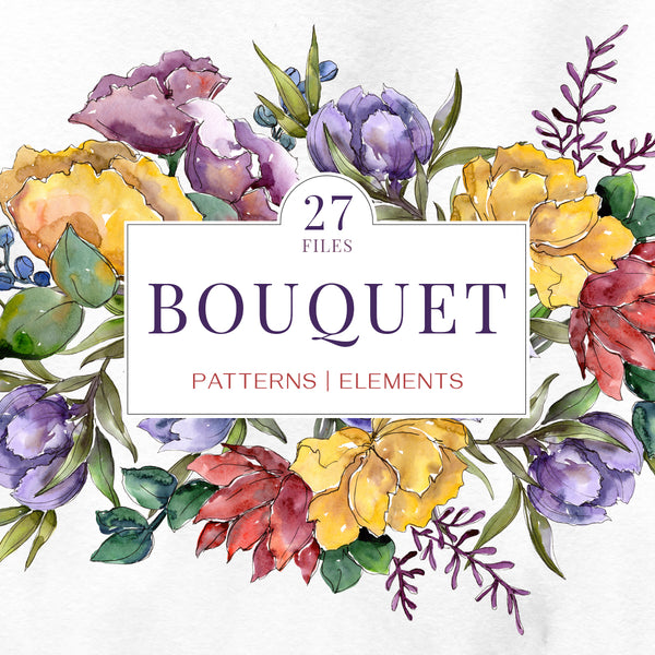 Hand-drawn watercolor flowers and bouquets png