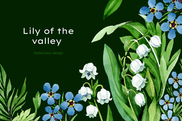 Lily of the valley watercolor and forget-me-nots png