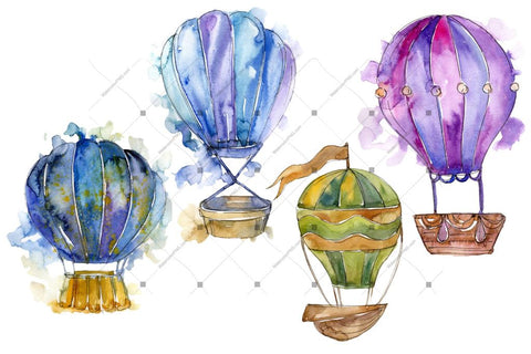 Hot Air Ballon Png Watercolor Set Digital
