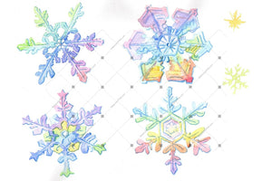 Aquarelle Colorful Snowflakes Png Set Digital