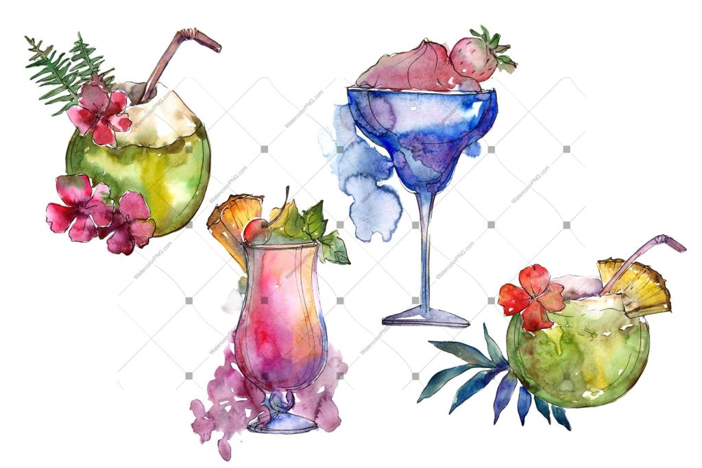 Exotic Cocktails Png Watercolor Set Digital
