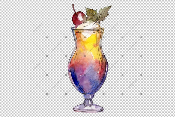 Watercolor Exotic Drink Cocktail Png Set Digital