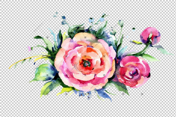 Elegant Bouquet Pink Flower Png Watercolor Set Flower