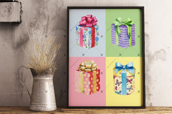 Gift Boxes Watercolor Png Set Digital