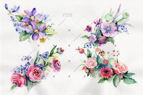 Cute Bouquet Flowers Png Watercolor Set Flower