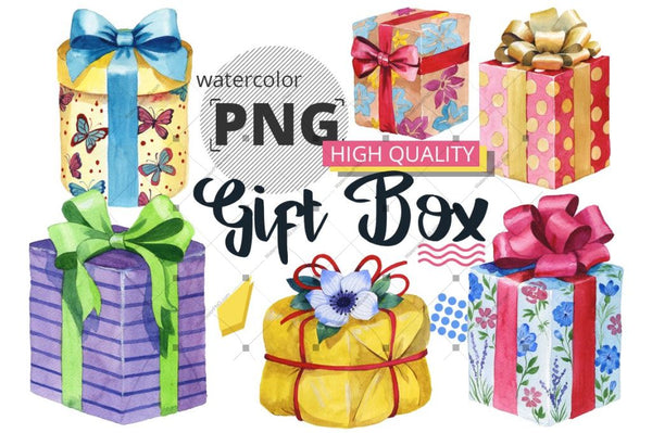 Gift Boxes Watercolor Png Set Digital