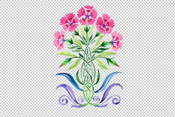 Ornament Carnations pink watercolor png