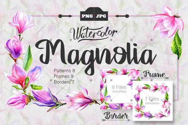 Magnolia Watercolor Png Set Digital
