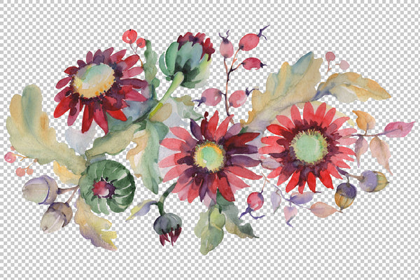 Autumn Bouquet with sunflowers Watercolor png