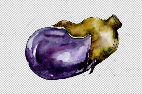 Purple Eggplant Vegetables Png Watercolor Set Digital
