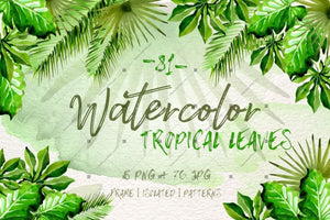 Watercolor Tropical Leaves Png Set Digital