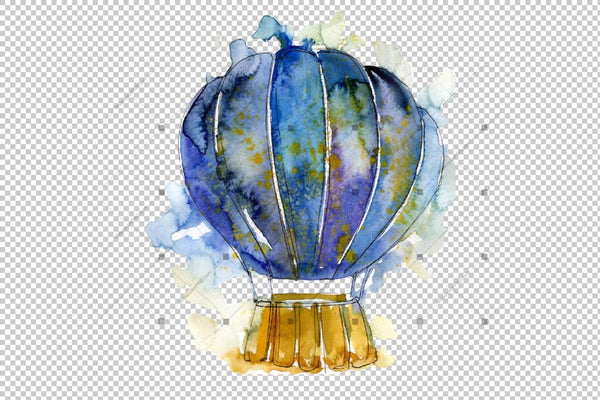 Hot Air Ballon Png Watercolor Set Digital