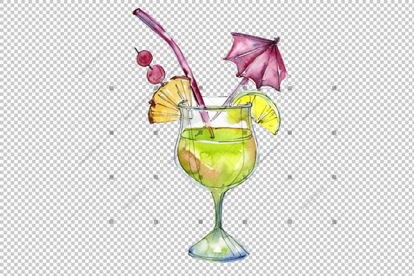 Tropical Cocktails Png Watercolor Set Digital