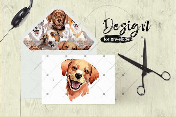 Dogs Barking New Year Png Watercolor Set Digital