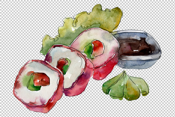 Sushi set Philadelphia watercolor png