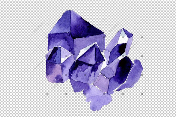 Aquarelle Geometric Blue Crystal Png Set Digital