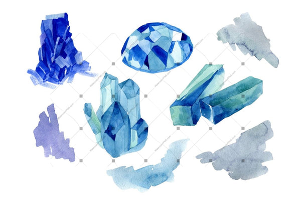 Aquarelle Blue Crystals And Splashes Png Set Digital