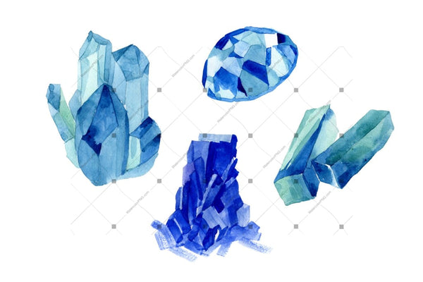 Aquarelle Blue Crystals And Splashes Png Set Digital