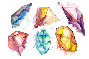 Beautiful Crystals Png Watercolor Set Digital