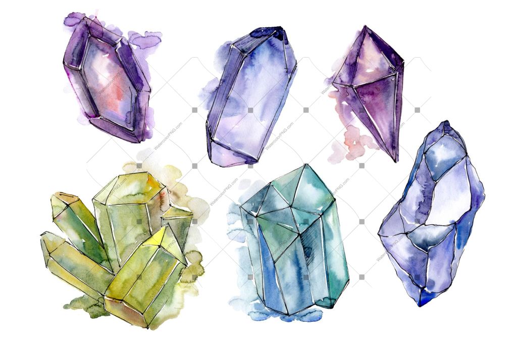 Aquarelle Crystals Mineral Png Set Digital