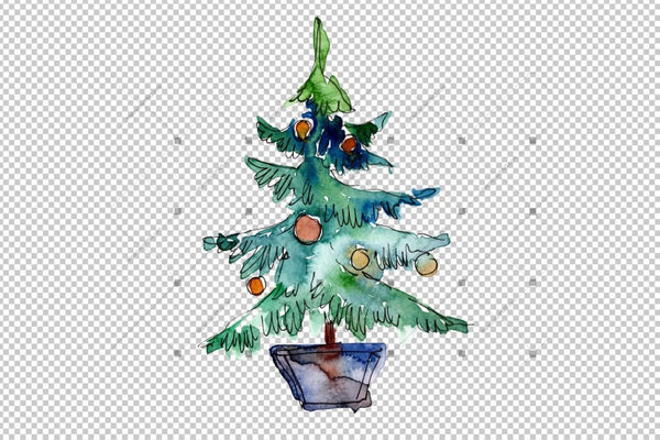 Green Christmas Tree Png Watercolor Set Digital