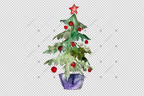 Green Christmas Tree Png Watercolor Set Digital