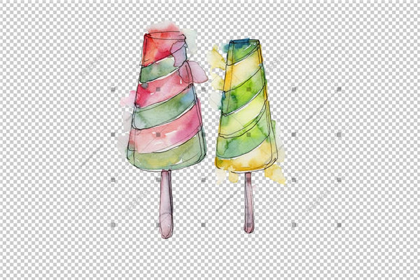 Watercolor Colorful Ice Cream Png Set Digital