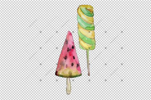 Watercolor Mix Cool Ice Cream Png Set Digital