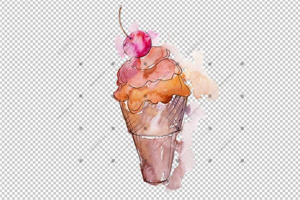 Tasty Ice Cream In A Waffle Cup Png Set Digital