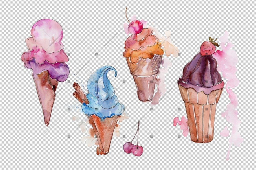 Tasty Ice Cream In A Waffle Cup Png Set Digital