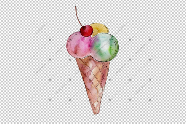 Watercolor Yummy-Yummy Ice Cream Png Set Digital