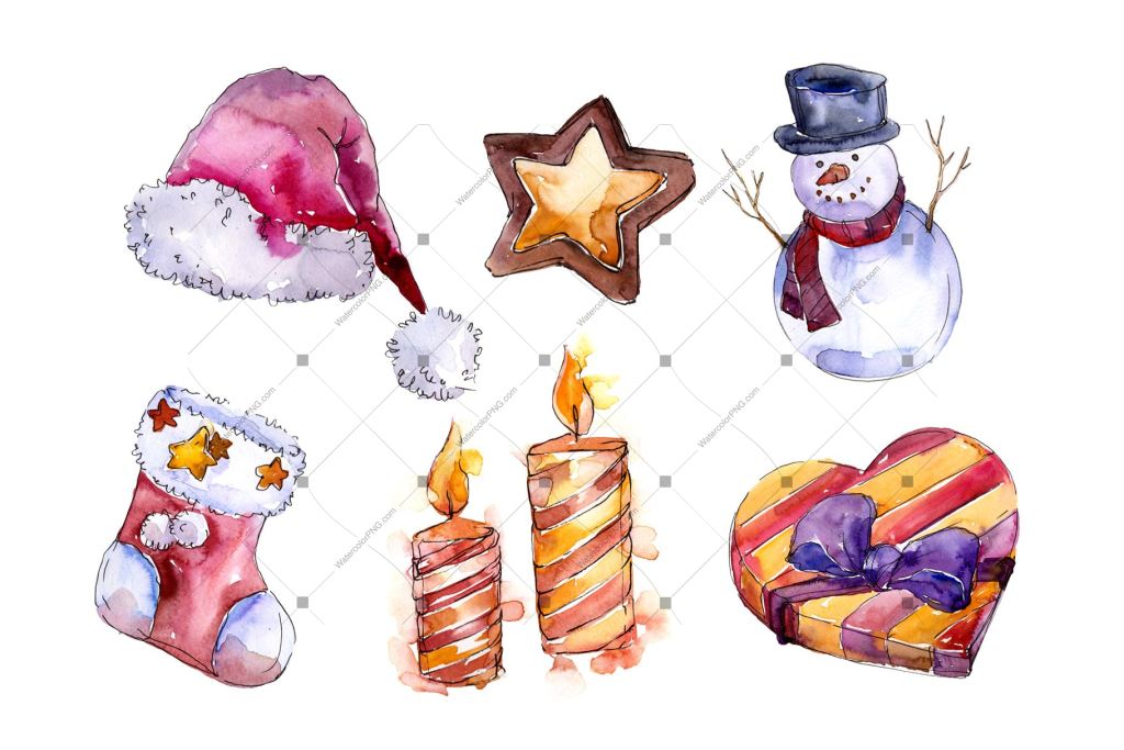 Christmas Winter Holiday Png Watercolor Set Digital